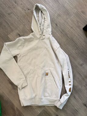 Carhartt Men's Cream Crewneck Hoodie with Logo Sleeve